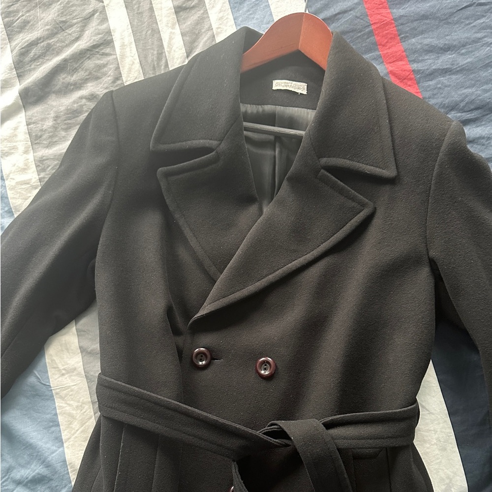 Vintage 90s Oversized Black Wool Coat with Belt – Size M - Picture 9 of 12